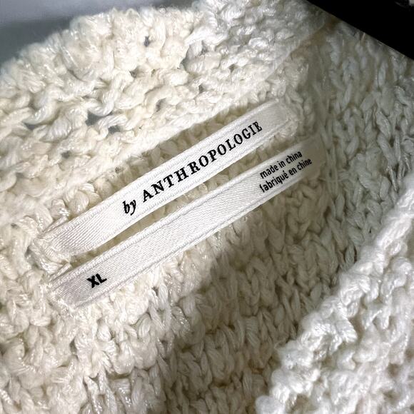 Anthropologie Flutter-Sleeve Knit Sweater Top size XL cream cotton viscose New - Picture 6 of 9